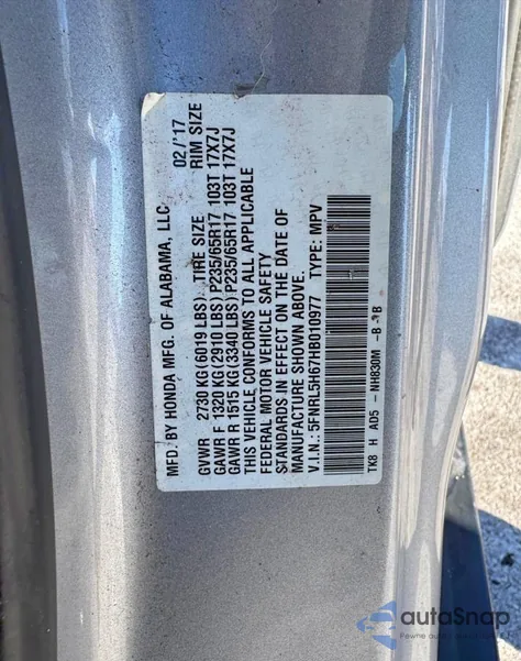 2017 Honda Odyssey Exl из США, поврежденный, VIN 5FNRL5H67HB010977